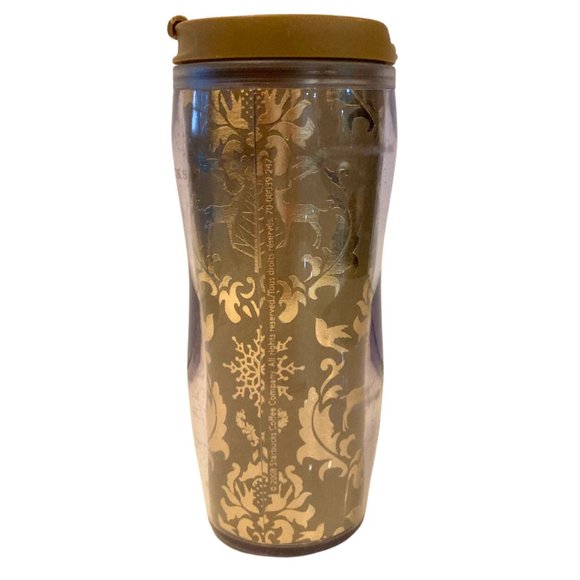 2008 Starbucks 12 OZ Tumbler Gold Foil Deer Birds - Picture 1 of 5